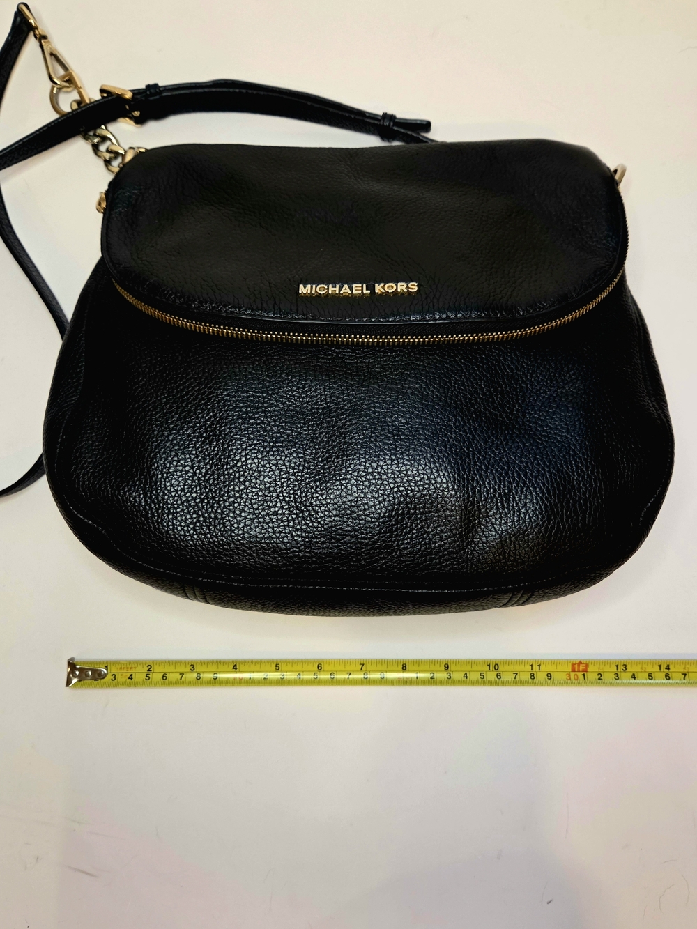 Michael Kors Bedford Crossbody Zip Flap Large Pebbled Leather Black Purse - Picture 12 of 13